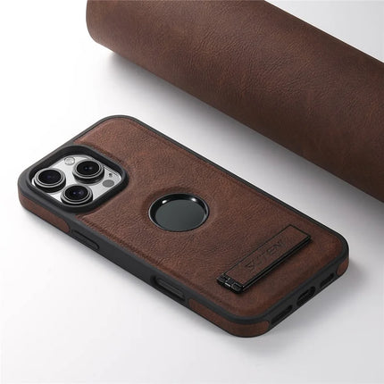 SUTENI G2 For iPhone 16 Pro Max Magnetic Case Kickstand Litchi Texture Leather+TPU Cover
