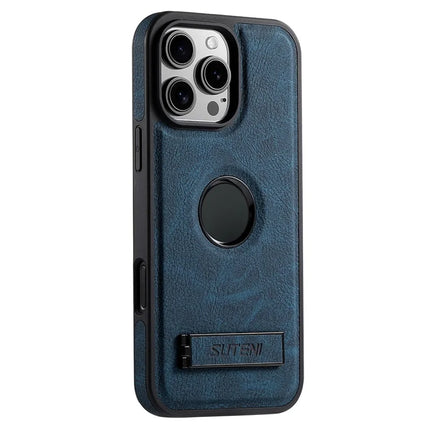 SUTENI G2 For iPhone 16 Pro Max Magnetic Case Kickstand Litchi Texture Leather+TPU Cover - Blue