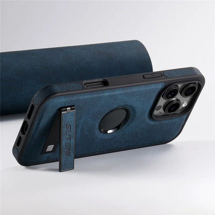 SUTENI G2 For iPhone 16 Pro Max Magnetic Case Kickstand Litchi Texture Leather+TPU Cover