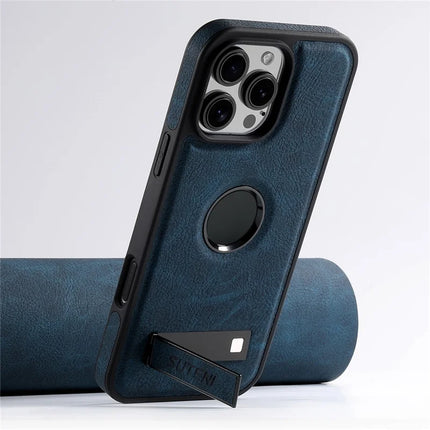 SUTENI G2 For iPhone 16 Pro Max Magnetic Case Kickstand Litchi Texture Leather+TPU Cover