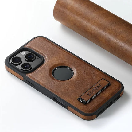 SUTENI G2 For iPhone 16 Pro Max Magnetic Case Leather Phone Back Cover Waxy Texture Kickstand