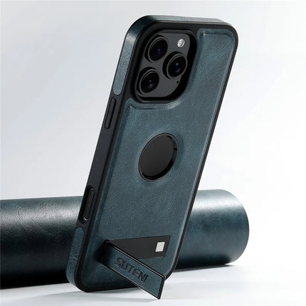 SUTENI G2 For iPhone 16 Pro Max Magnetic Case Leather Phone Back Cover Waxy Texture Kickstand