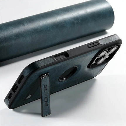 SUTENI G2 For iPhone 16 Pro Max Magnetic Case Leather Phone Back Cover Waxy Texture Kickstand