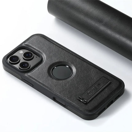 SUTENI G2 For iPhone 16 Pro Magnetic Case Leather Phone Back Cover Waxy Texture Kickstand