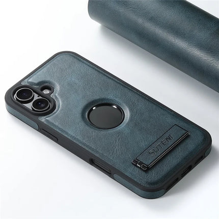 SUTENI G2 For iPhone 16 Plus Magnetic Case Leather Phone Back Cover Waxy Texture Kickstand