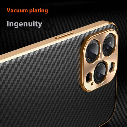 For iPhone 16 Pro Max Case Carbon Fiber Texture Electroplating Cowhide Leather+TPU Phone Cover