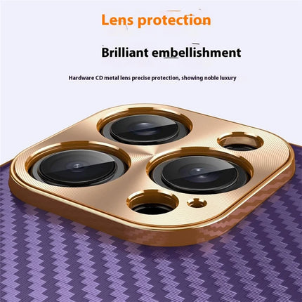 For iPhone 16 Pro Max Case Carbon Fiber Texture Electroplating Cowhide Leather+TPU Phone Cover