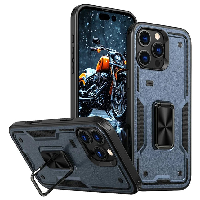 For iPhone 16 Pro Max Case Ring Kickstand Anti-Drop PC+TPU Phone Cover - Blue