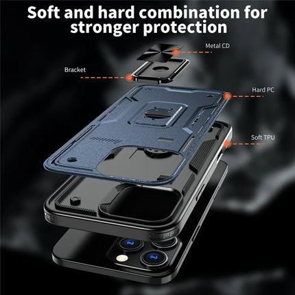 For iPhone 16 Pro Max Case Ring Kickstand Anti-Drop PC+TPU Phone Cover