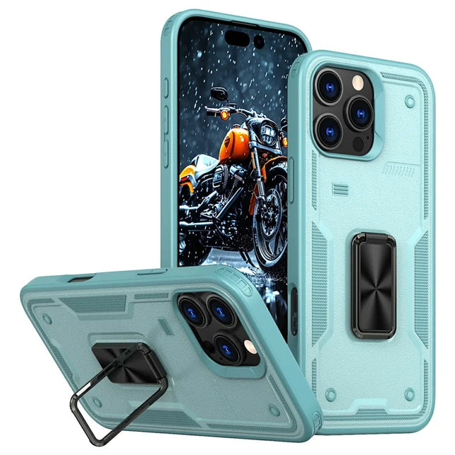 For iPhone 16 Pro Max Case Ring Kickstand Anti-Drop PC+TPU Phone Cover - Baby Blue