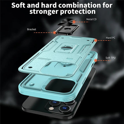 For iPhone 16 Pro Max Case Ring Kickstand Anti-Drop PC+TPU Phone Cover