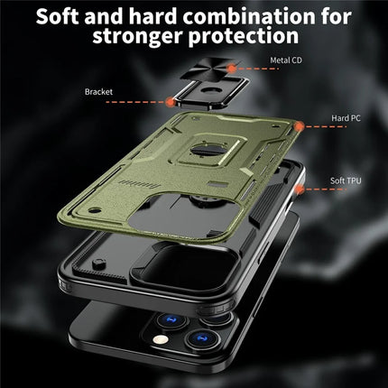 For iPhone 16 Pro Max Case Ring Kickstand Anti-Drop PC+TPU Phone Cover