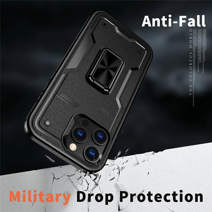 For iPhone 16 Pro Max Case Ring Kickstand Anti-Drop PC+TPU Phone Cover