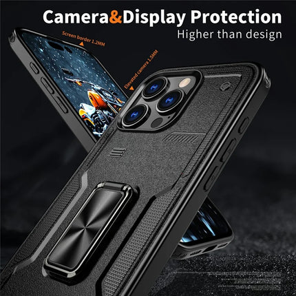 For iPhone 16 Pro Max Case Ring Kickstand Anti-Drop PC+TPU Phone Cover