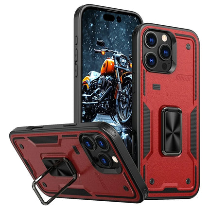 For iPhone 16 Pro Max Case Ring Kickstand Anti-Drop PC+TPU Phone Cover - Red