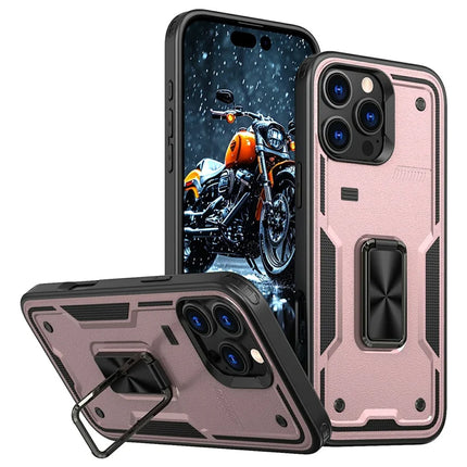For iPhone 16 Pro Max Case Ring Kickstand Anti-Drop PC+TPU Phone Cover - Rose Gold