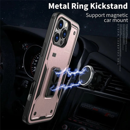 For iPhone 16 Pro Max Case Ring Kickstand Anti-Drop PC+TPU Phone Cover