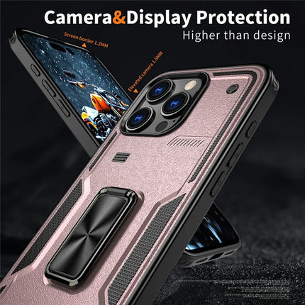 For iPhone 16 Pro Max Case Ring Kickstand Anti-Drop PC+TPU Phone Cover