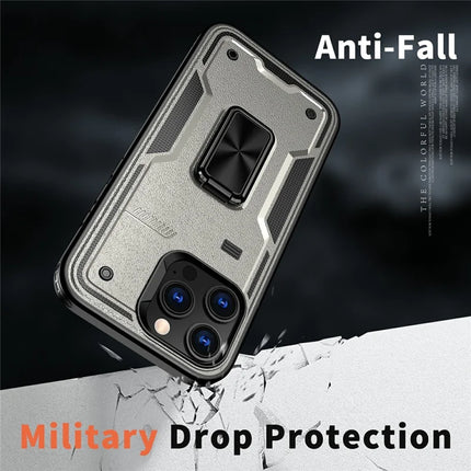 For iPhone 16 Pro Max Case Ring Kickstand Anti-Drop PC+TPU Phone Cover