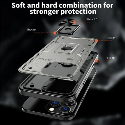 For iPhone 16 Pro Max Case Ring Kickstand Anti-Drop PC+TPU Phone Cover