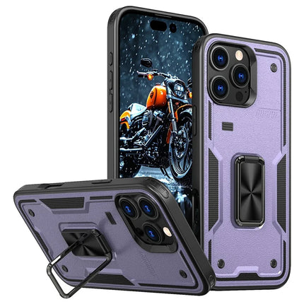 For iPhone 16 Pro Max Case Ring Kickstand Anti-Drop PC+TPU Phone Cover - Purple