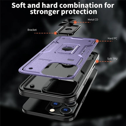 For iPhone 16 Pro Max Case Ring Kickstand Anti-Drop PC+TPU Phone Cover
