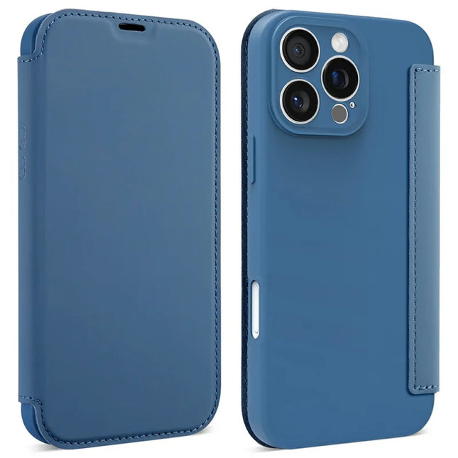 For iPhone 16 Pro Max Case Card Holder Kickstand Liquid Silicone Phone Cover - Sapphire