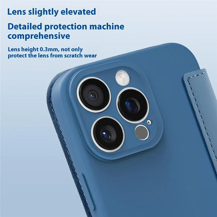 For iPhone 16 Pro Max Case Card Holder Kickstand Liquid Silicone Phone Cover