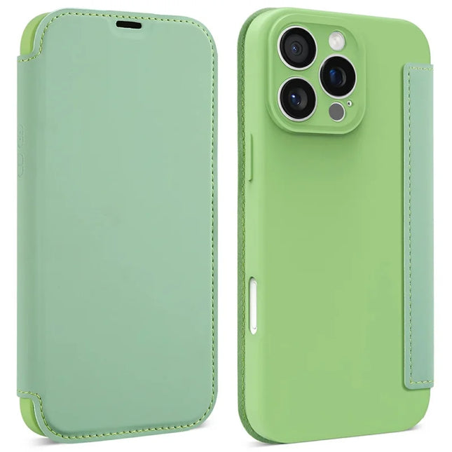 For iPhone 16 Pro Max Case Card Holder Kickstand Liquid Silicone Phone Cover - Matcha Green