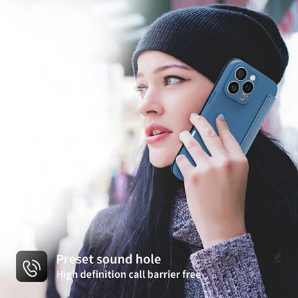For iPhone 16 Pro Max Case Card Holder Kickstand Liquid Silicone Phone Cover