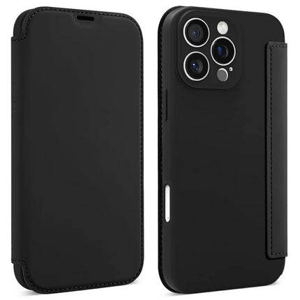 For iPhone 16 Pro Max Case Card Holder Kickstand Liquid Silicone Phone Cover - Black