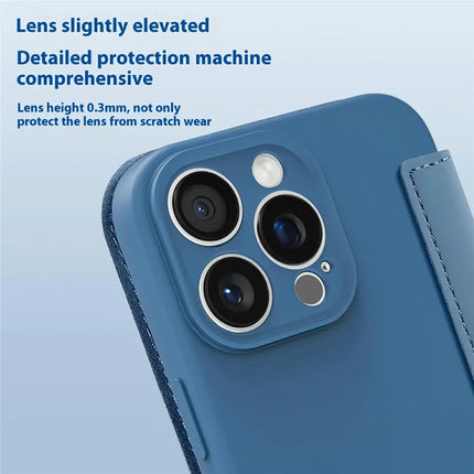 For iPhone 16 Pro Max Case Card Holder Kickstand Liquid Silicone Phone Cover
