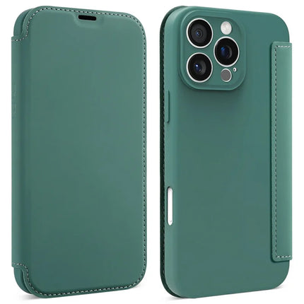 For iPhone 16 Pro Max Case Card Holder Kickstand Liquid Silicone Phone Cover - Blackish Green