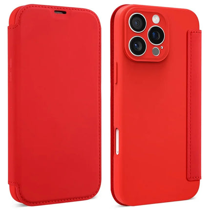 For iPhone 16 Pro Max Case Card Holder Kickstand Liquid Silicone Phone Cover - Red