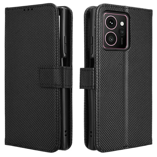For HMD Skyline Case PU Leather Diamond Texture Wallet Phone Cover - Black