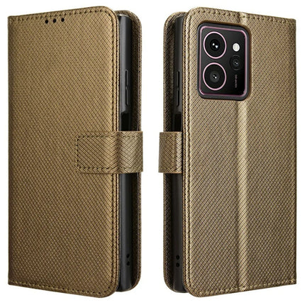 For HMD Skyline Case PU Leather Diamond Texture Wallet Phone Cover - Brown