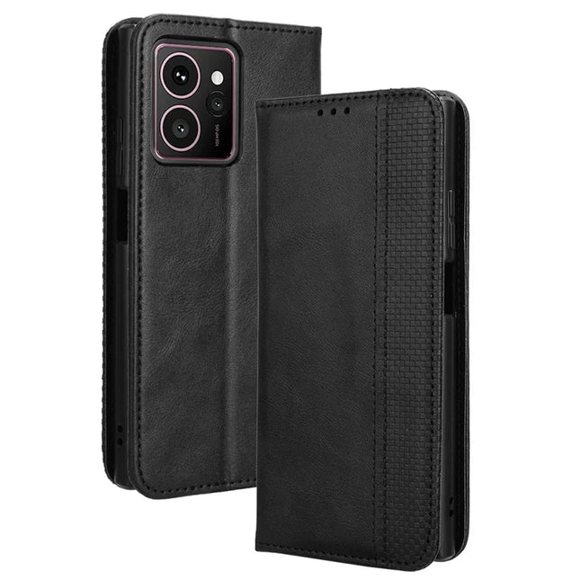 For HMD Skyline Leather Case Wallet Stand Retro Texture Phone Cover - Black