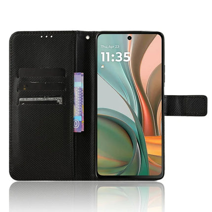 For Motorola Moto G75 5G Case PU Leather Diamond Texture Wallet Phone Cover