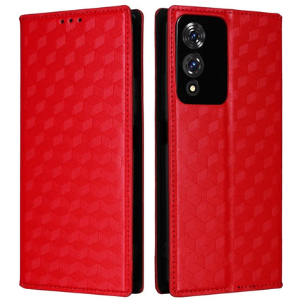 For Cubot A10 Wallet Case Rhombus Imprinted Leather Phone Cover - Red