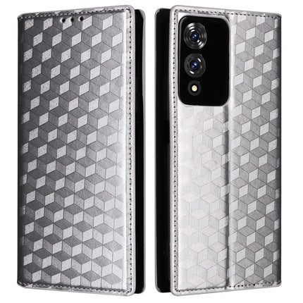 For Cubot A10 Wallet Case Rhombus Imprinted Leather Phone Cover - Silver