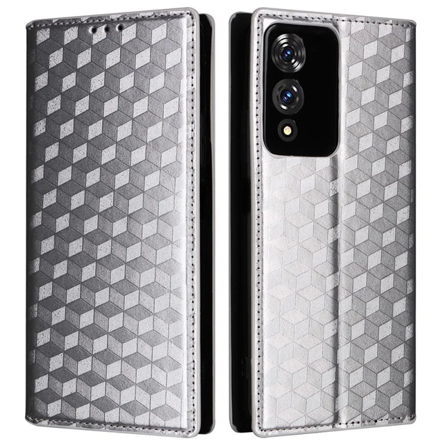 For Cubot A10 Wallet Case Rhombus Imprinted Leather Phone Cover - Silver