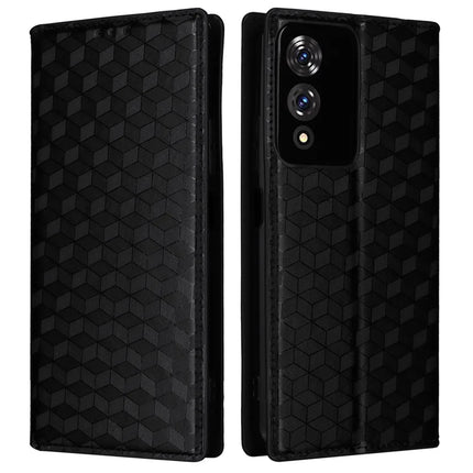 For Cubot A10 Wallet Case Rhombus Imprinted Leather Phone Cover - Black