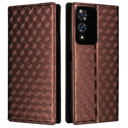 For Cubot A10 Wallet Case Rhombus Imprinted Leather Phone Cover - Brown