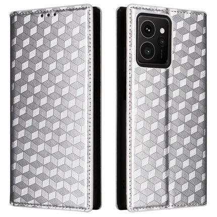 For HMD Skyline Wallet Case Rhombus Imprinted Leather Phone Cover - Silver