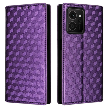 For HMD Skyline Wallet Case Rhombus Imprinted Leather Phone Cover - Purple