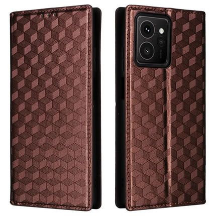 For HMD Skyline Wallet Case Rhombus Imprinted Leather Phone Cover - Brown