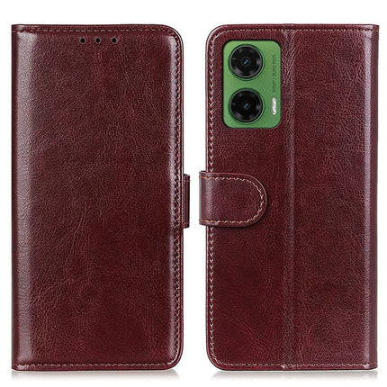 For Motorola Moto G35 5G Case Crazy Horse Texture PU Leather Phone Stand Cover - Brown