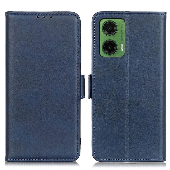For Motorola Moto G35 5G Case Stand Cowhide Texture PU Leather Phone Cover - Blue