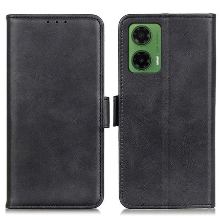 For Motorola Moto G35 5G Case Stand Cowhide Texture PU Leather Phone Cover - Black