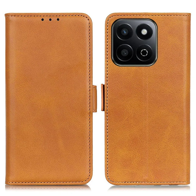 For Honor X7c 4G / 200 Smart 5G / Play 60 Plus 5G Case Stand Cowhide Texture PU Leather Phone Cover - Yellow